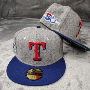 New Era Texas Rangers MLB 50th‎ Anniversary Patch Wool 59FIFTY Fitted 7 3/4 Hat